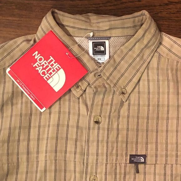 NORTH FACE Mens Tan Plaid Vented Long Sleeve Roll Sleeve Button Down Shirt Sz M - Picture 1 of 11